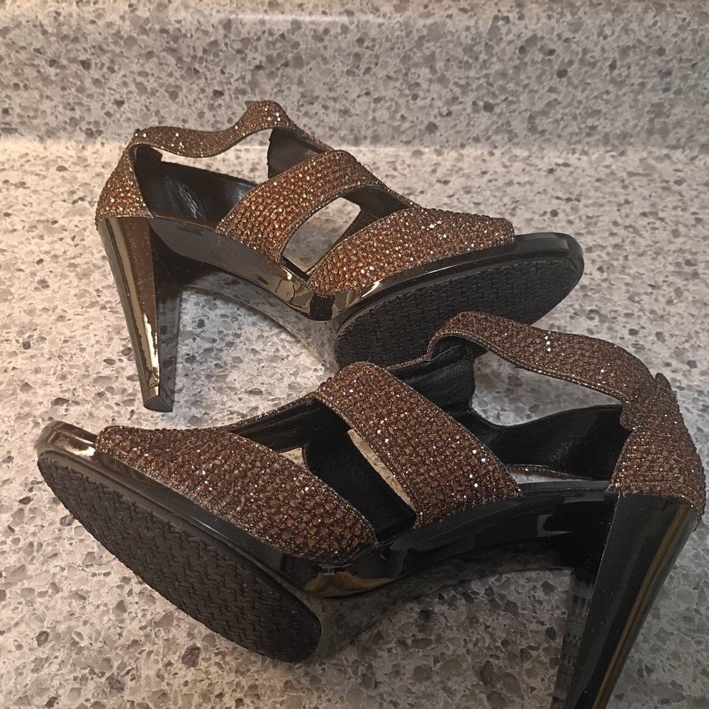 Michael Kors Bronze Glitter Strap High Heel Sandals